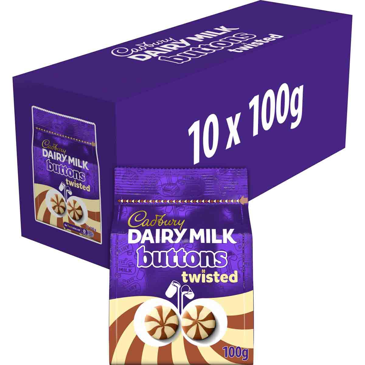 Cadbury Twisted Buttons Chocolate Bag 100g (Box of 10)