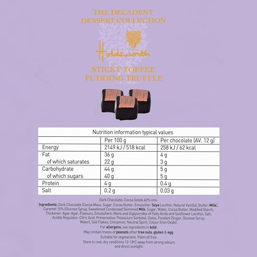 Holdsworth Chocolates - Decadent Dessert - Sticky Toffee Pudding Handmade Truffles - 110g - Chocolate Gifts Heaven