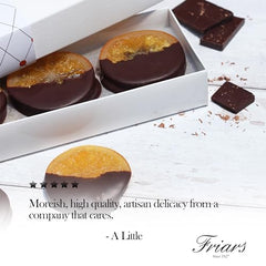 Friars 15 Chocolate Coated Orange Slices - 335G Pack | Sliced Candied Orange in Dark Belgium Choc | Premium After Dinner Treats For Special Occasions & Gifts | Suitable for Vegetarians