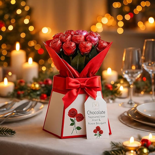Chocolate Rose Bouquet Gift | Christmas Chocolate Roses & Love Hearts Bouquet | Unique Present for Men Women Adults | Romantic Gift for Valentine’s Day Mother’s Day Birthday & Anniversaries