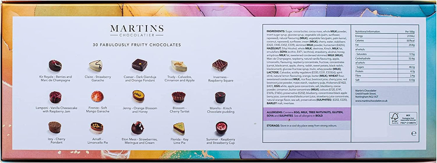Martin’s Chocolatier Fabulously Fruity Signature Collection - Belgian Luxury Chocolate Gift Box, 30 Pieces Milk Dark White Assorted Pralines & Truffles, 470g - Chocolate Gifts Heaven
