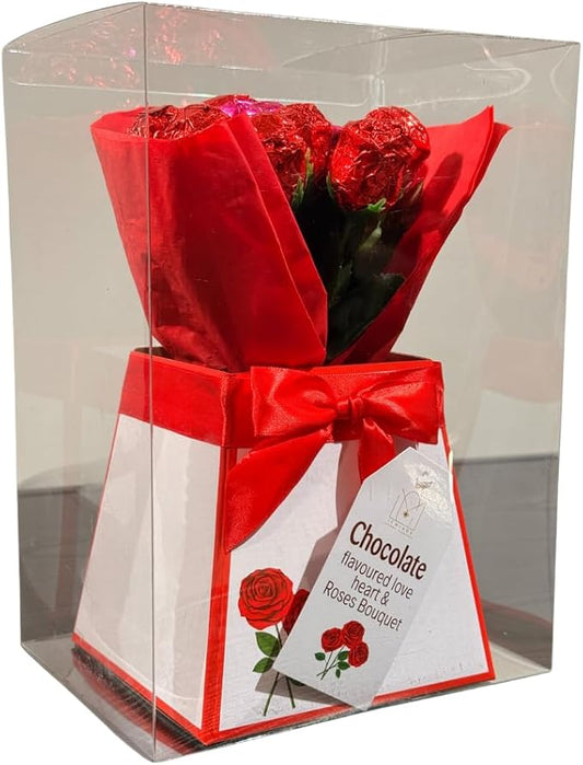 Chocolate Rose Bouquet Gift | Christmas Chocolate Roses & Love Hearts Bouquet | Unique Present for Men Women Adults | Romantic Gift for Valentine’s Day Mother’s Day Birthday & Anniversaries