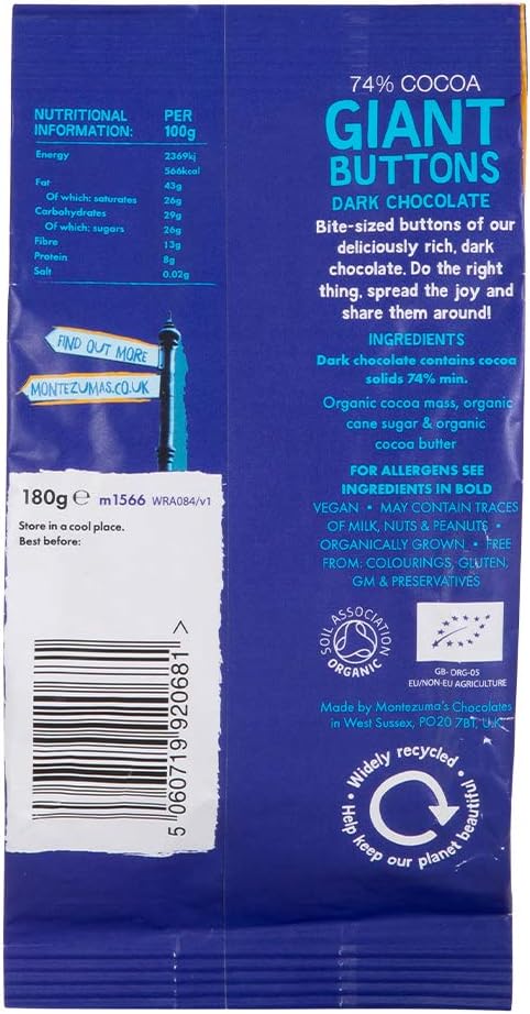 Montezuma's 74% Cocoa, Giant Dark Chocolate Buttons - Chocolate Gifts Heaven