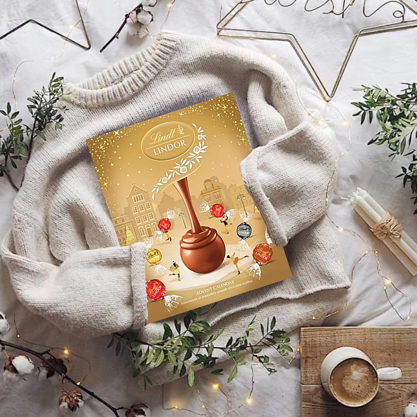 Assorted Lindt Chocolates Advent Calendar 2025 - Luxury Golden 24 Days Christmas Countdown