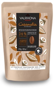 Valrhona Caramelia, 36% milk chocolate chips - 250g bag - Chocolate Gifts Heaven