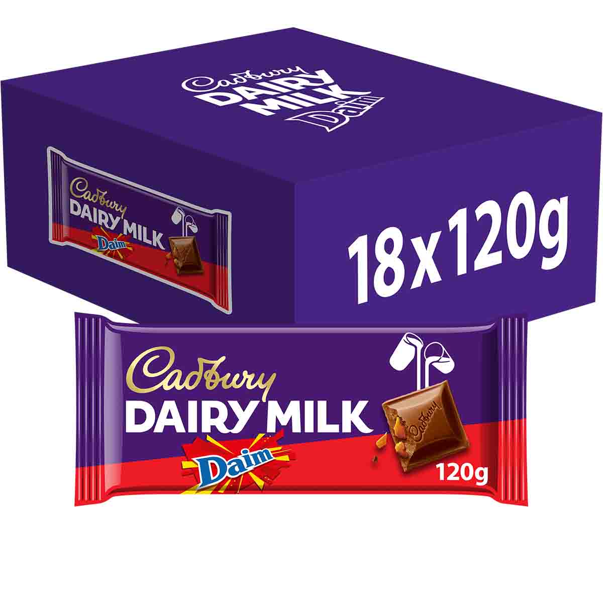 Cadbury Dairy Milk Chocolate Bar with Daim 120g (Box of 18)