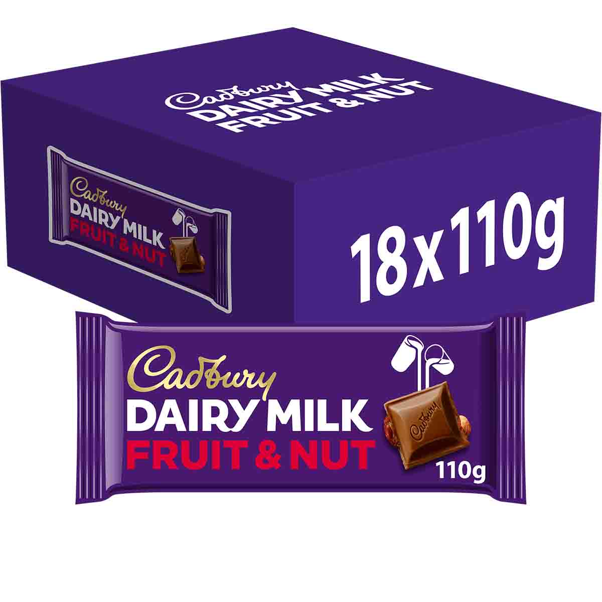 Cadbury Dairy Milk Fruit & Nut Chocolate Bar 110g (Box of 18)