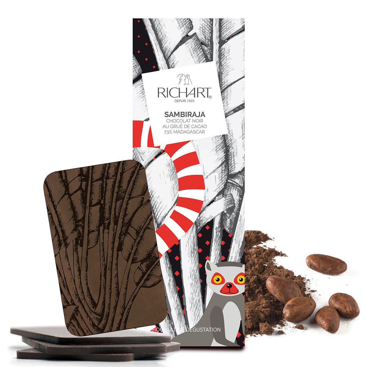 Tasting dark chocolate bar. A luxury product in a refined box.