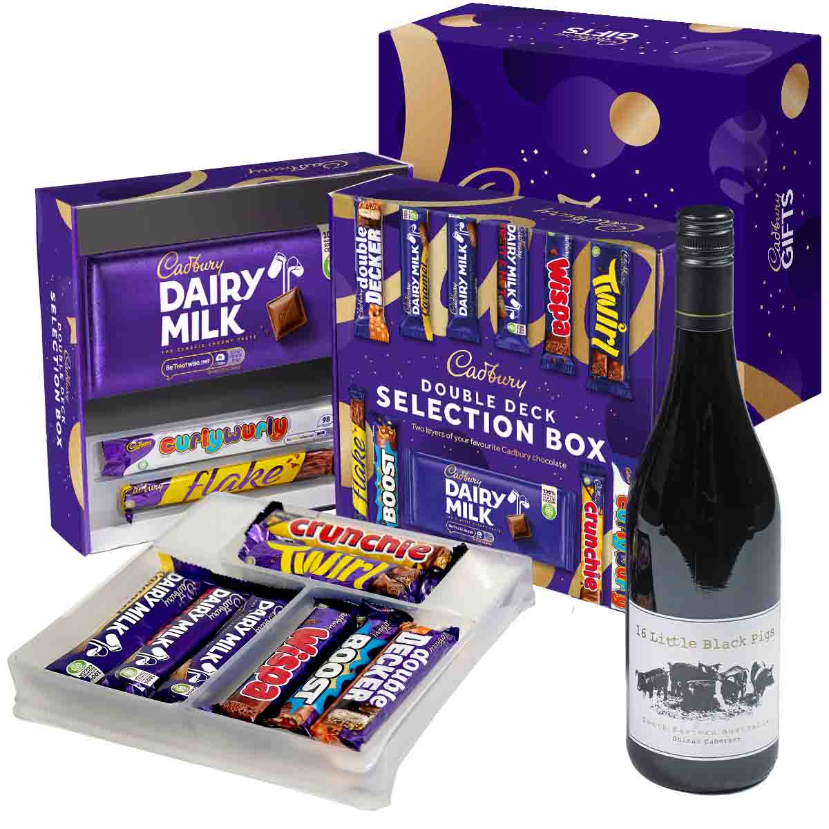 Cadbury Selection Box & Red Wine Gift - Chocolate Gifts Heaven