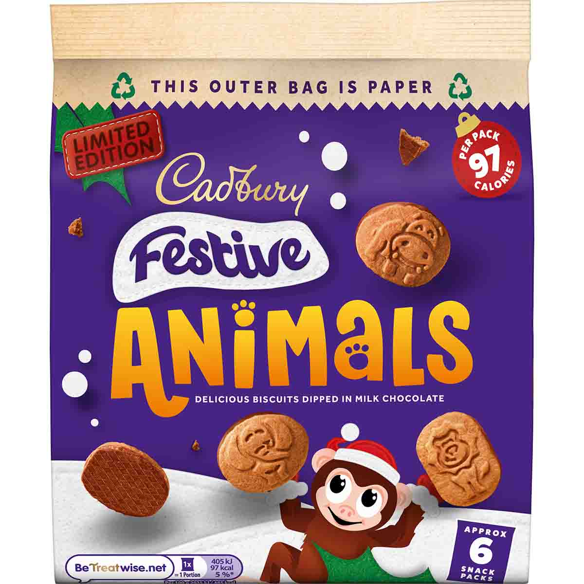 Cadbury Festive Animals Chocolate Biscuits Bag 119g