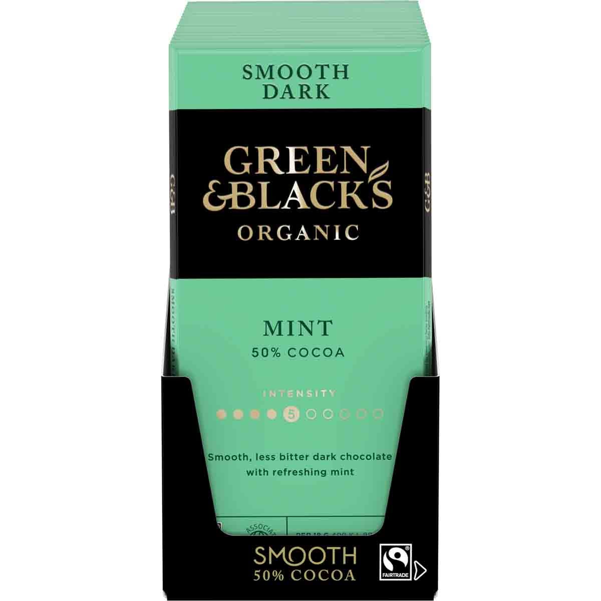 G&B Organic Smooth Mint 50% Dark Chocolate Bar 90g (Box of 15) - Chocolate Gifts Heaven
