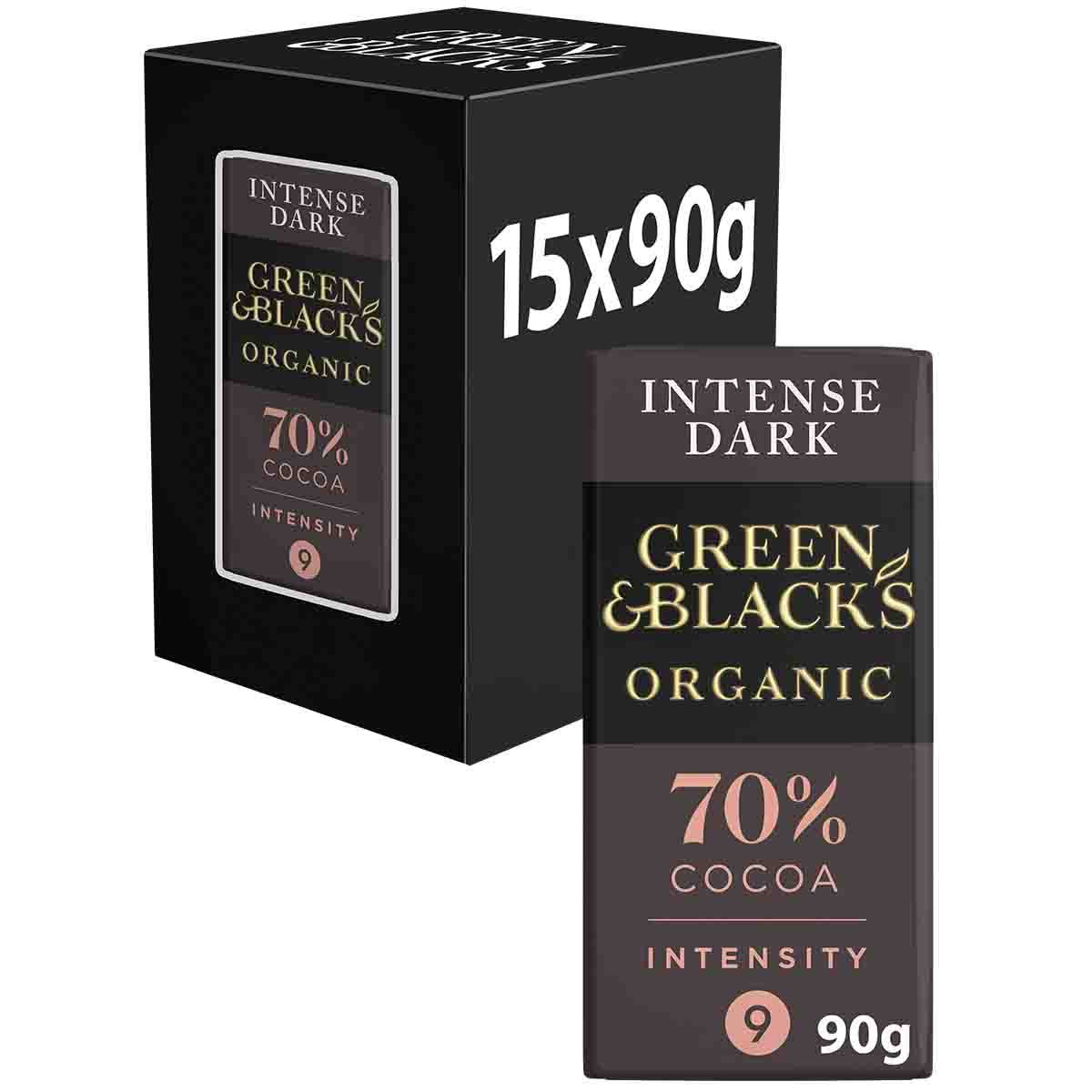 Green & Black's Organic Dark 70% Chocolate 90g Bar Box of 15
