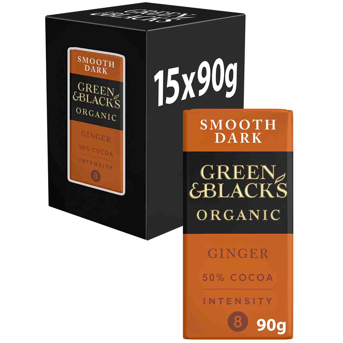 Green & Black's Organic Ginger 90g Dark Chocolate Bar (Box of 15)