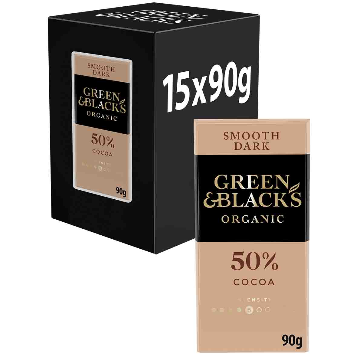 Green & Black's Organic Smooth 50% Dark Chocolate Bar 90g (Box of 15) - Chocolate Gifts Heaven