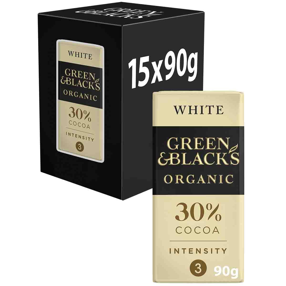 Green & Black's Organic White Chocolate Bar 90g (Box of 15)