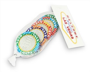 Branded net of chocolate poker chips