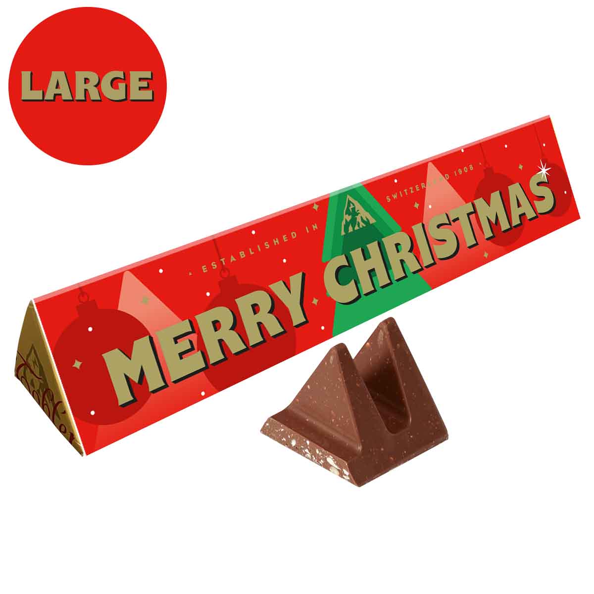Toblerone Merry Christmas Milk Chocolate Large Bar with Sleeve - Chocolate Gifts Heaven