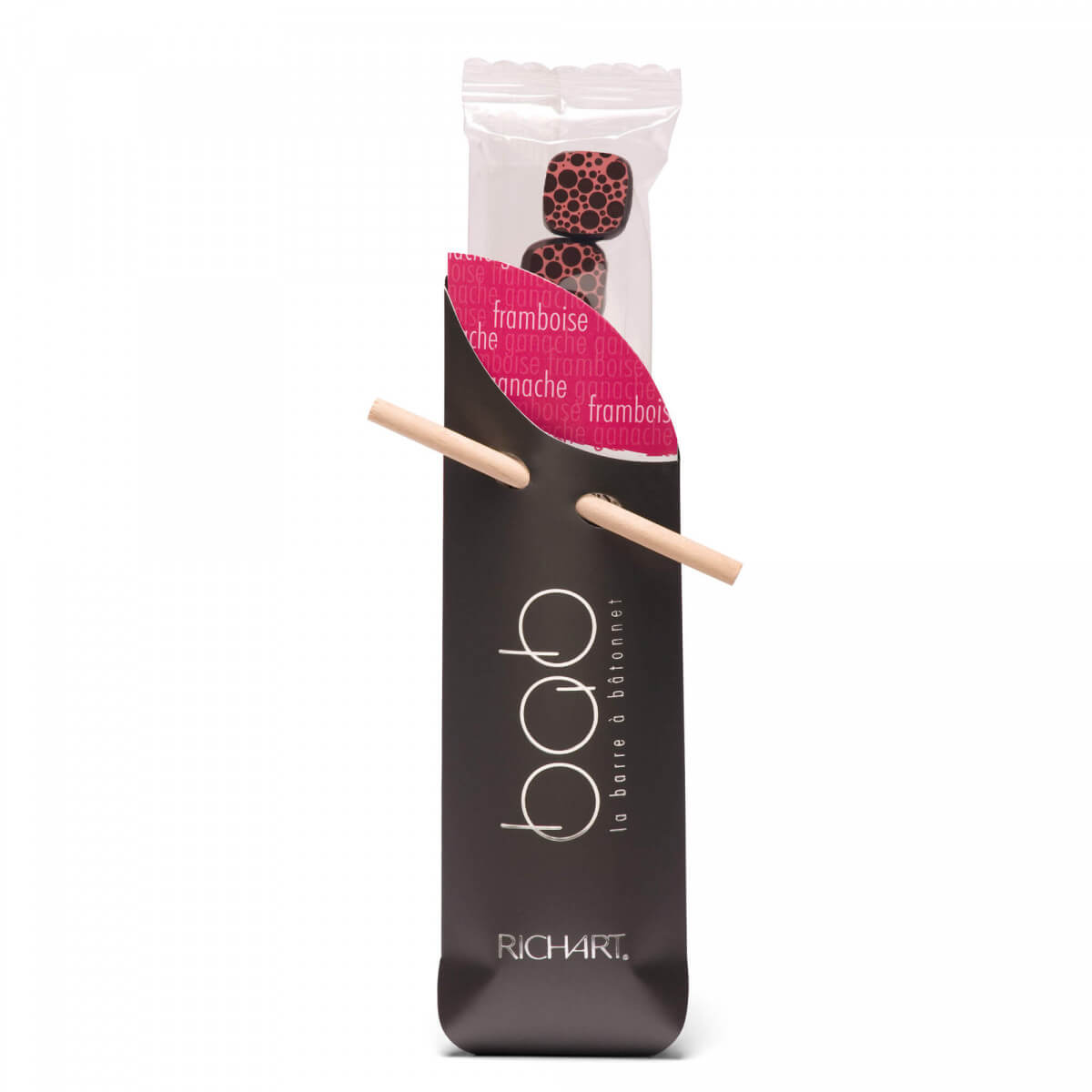 9 filled Gourmet Chocolates Raspberry juice ganache. Individual sleeve. Perfect as a Gourmet Gift, as an attention or just as a personal treat.