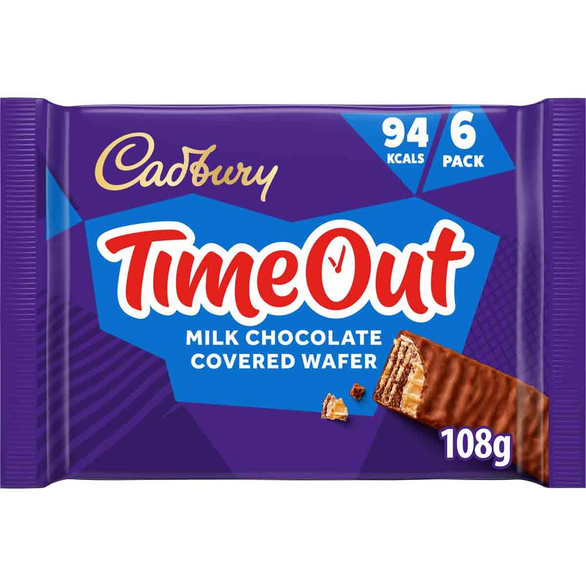 Cadbury Time Out 6 Milk Chocolate Covered Wafer Multi Pack108g