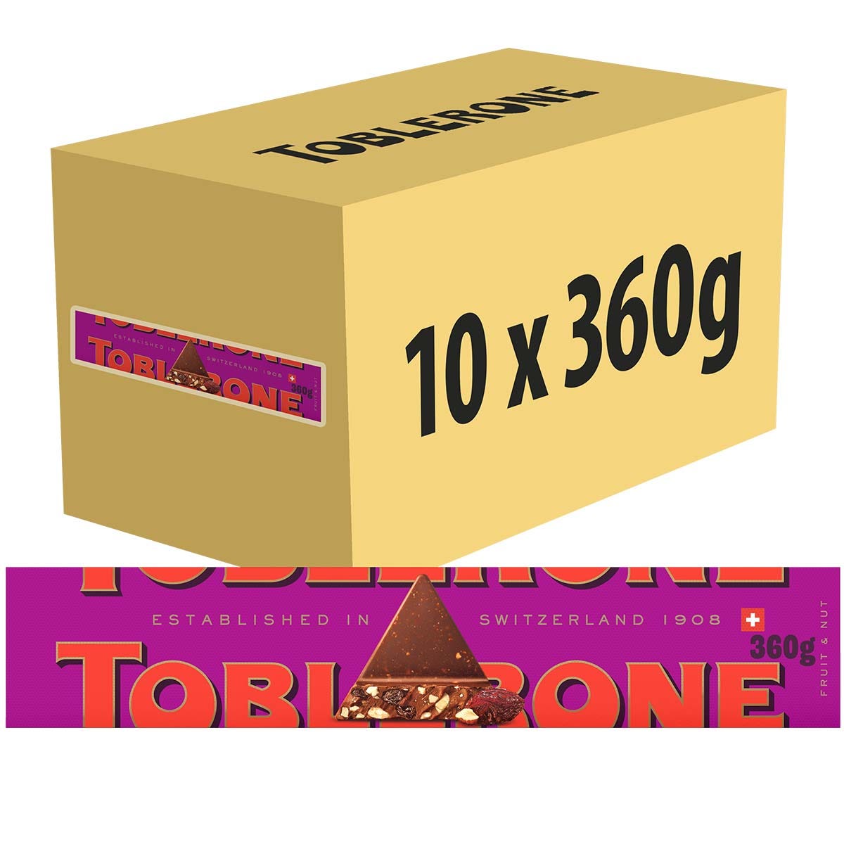 Toblerone Fruit & Nut Chocolate Bar 360g Box of 10