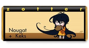 Zotter chocolate bar packaging with a bear illustration on a beige background