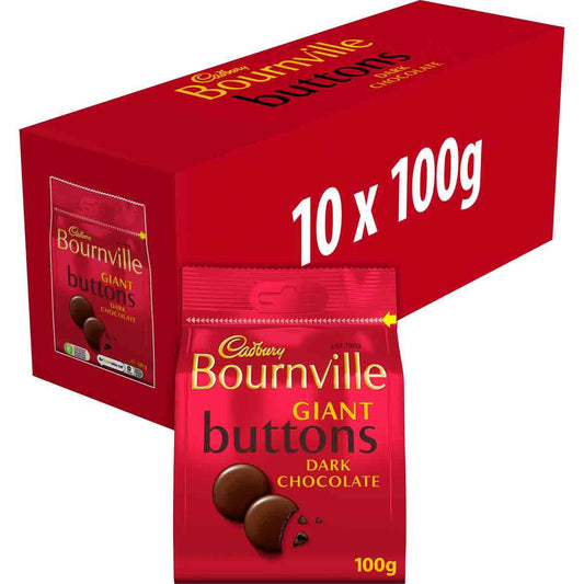 Cadbury Bournville Giant Dark Chocolate Buttons Bag 100g (Box of 10)