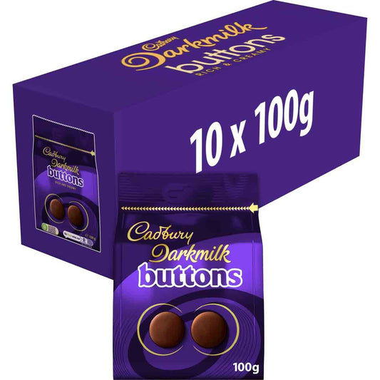 Cadbury Darkmilk Buttons Chocolate Bag 100g (Box of 10)