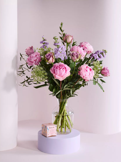 Mixed Peony Hand Tied Bouquet & Chocolates