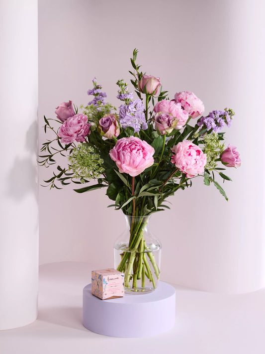 Mixed Peony Hand Tied Bouquet & Chocolates