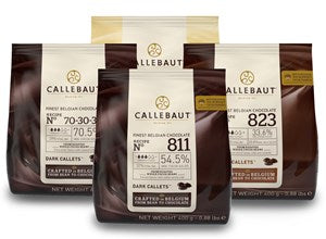 Callebaut, Milk, 54% & 70% Dark & White chocolate chips (4 x 400g Bundle)