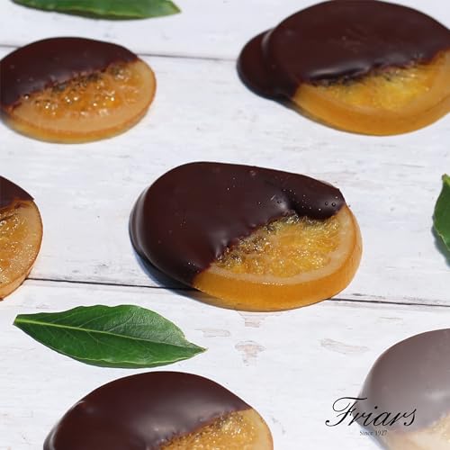 Friars 15 Chocolate Coated Orange Slices - 335G Pack | Sliced Candied Orange in Dark Belgium Choc | Premium After Dinner Treats For Special Occasions & Gifts | Suitable for Vegetarians - Chocolate Gifts Heaven