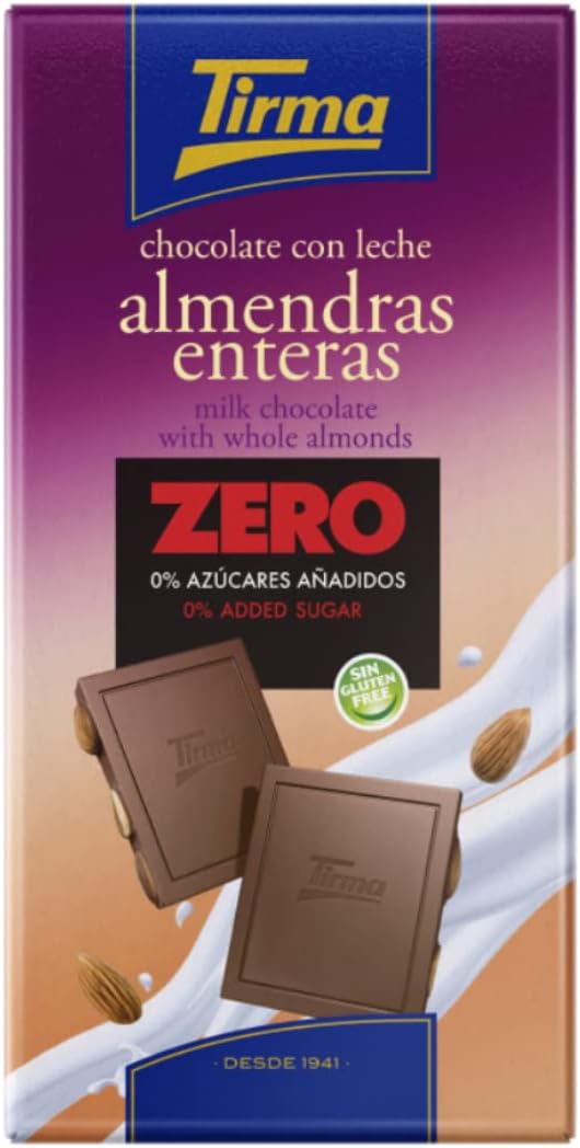 Tirma Zero No Added Sugars Milk Chocolate Bar with Whole Almonds - Chocolate Gifts Heaven