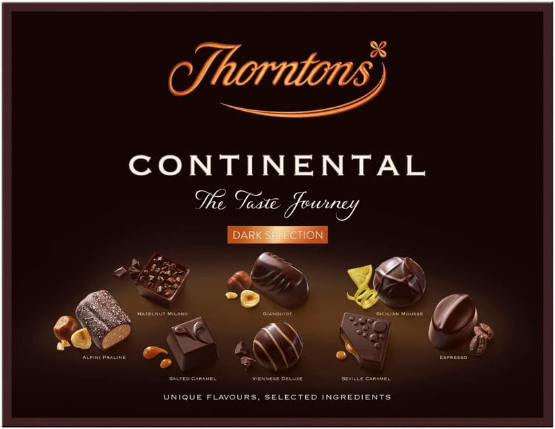 Thorntons Continental Dark Selection, Chocolate Hamper, Dark Chocolate Gift Box, Inspired by European Flavours, Assorted Dark Chocolates, 264g