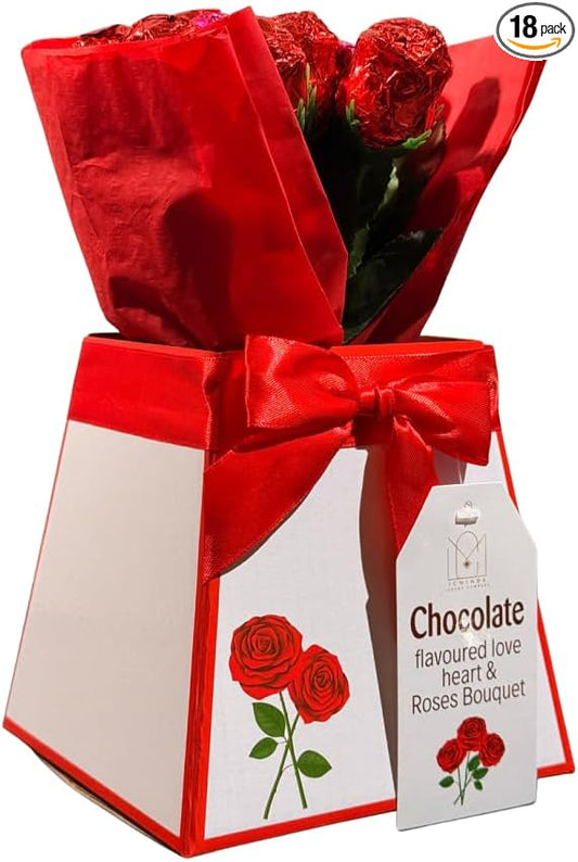 Chocolate Rose Bouquet Gift | Christmas Chocolate Roses & Love Hearts Bouquet | Unique Present for Men Women Adults | Romantic Gift for Valentine’s Day Mother’s Day Birthday & Anniversaries