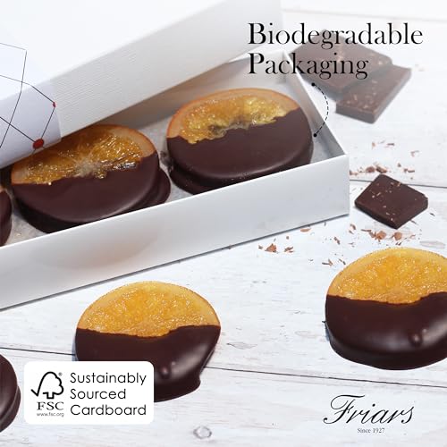 Friars 15 Chocolate Coated Orange Slices - 335G Pack | Sliced Candied Orange in Dark Belgium Choc | Premium After Dinner Treats For Special Occasions & Gifts | Suitable for Vegetarians - Chocolate Gifts Heaven