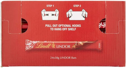 Lindt LINDOR Milk Chocolate Bars 38 g (Pack Of 24) - Chocolate Gifts Heaven