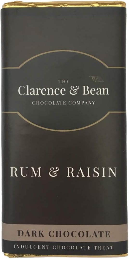 Clarence and Bean Rum and Raisin Dark Chocolate Bar - Chocolate Gifts Heaven