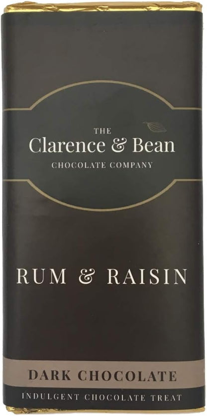 Clarence and Bean Rum and Raisin Dark Chocolate Bar - Chocolate Gifts Heaven