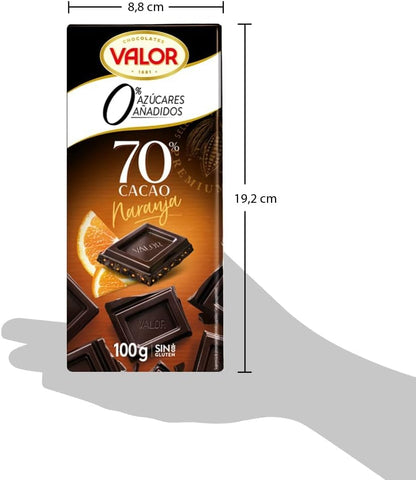 Valor Sugar Free Chocolate –  70% Dark Chocolate with Orange Pieces - Chocolate Gifts Heaven