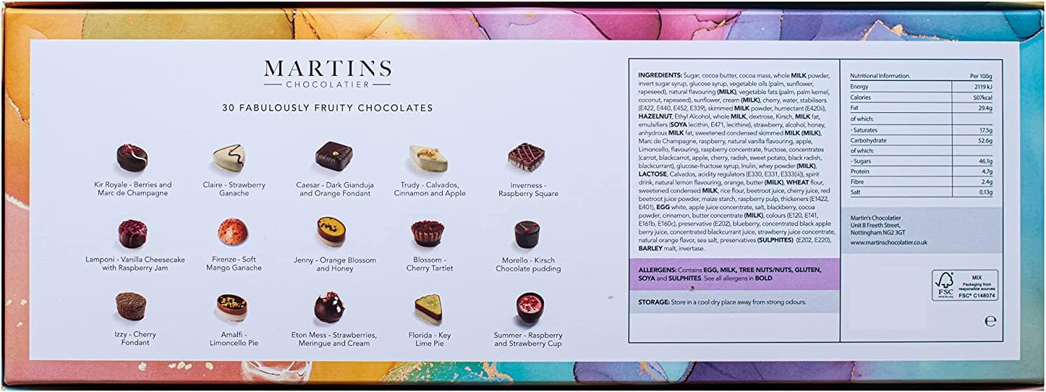 Martin’s Chocolatier Fabulously Fruity Signature Collection - Belgian Luxury Chocolate Gift Box, 30 Pieces Milk Dark White Assorted Pralines & Truffles, 470g - Chocolate Gifts Heaven