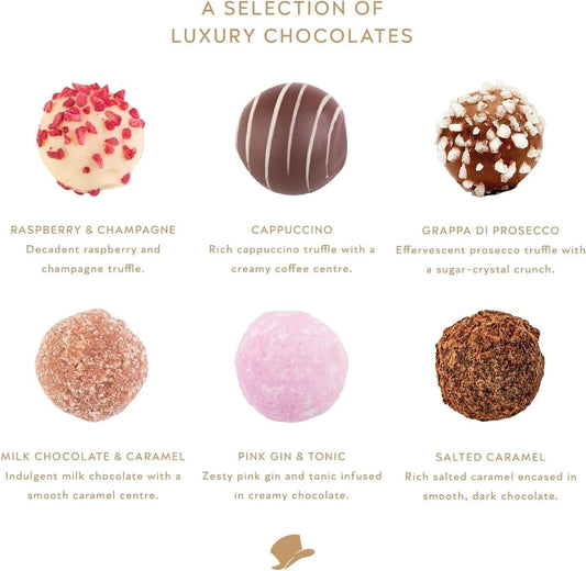 The Gourmet Selection, 16 Handmade Chocolate Truffles, Luxury Artisanal Gift Box by The Mayfair Chocolatier, Raspberry, Champagne, Prosecco, Milk Chocolate Gift for Birthday,Thank You,Anniversary 470g