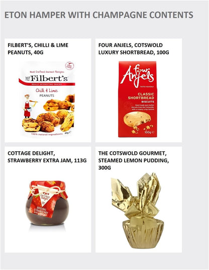 Premium Champagne Gift Set - Eton Hamper with Paul Langier, Cheddar Truckles, Organic Brie, Puff Pastry Twists, Swiss Chocolates - Birthday Champagne Gifts for your loved one