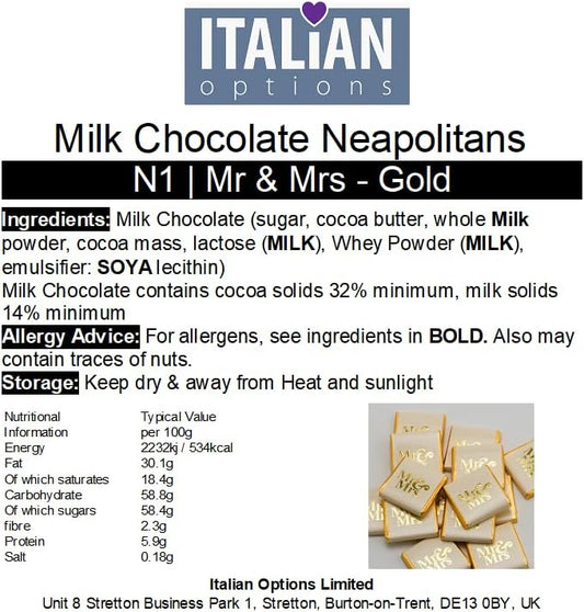 Italian Options Gold Mr & Mrs Wedding Chocolate Neapolitans (100 Chocolates)