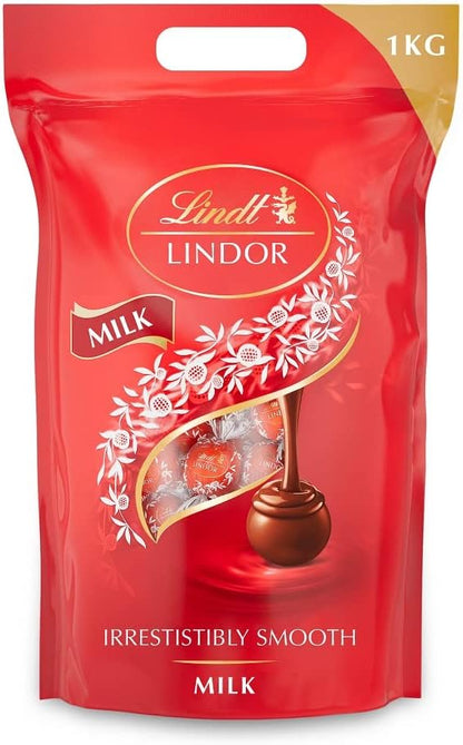 Lindt Lindor Milk Chocolate Truffles Bag - Approx 80 balls, 1 kg - Chocolate Truffles with a Smooth Melting Filling - Chocolate Gifts Heaven