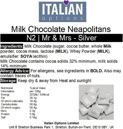 Italian Options Silver Mr & Mrs Wedding Chocolate Neapolitans (100 Chocolates)
