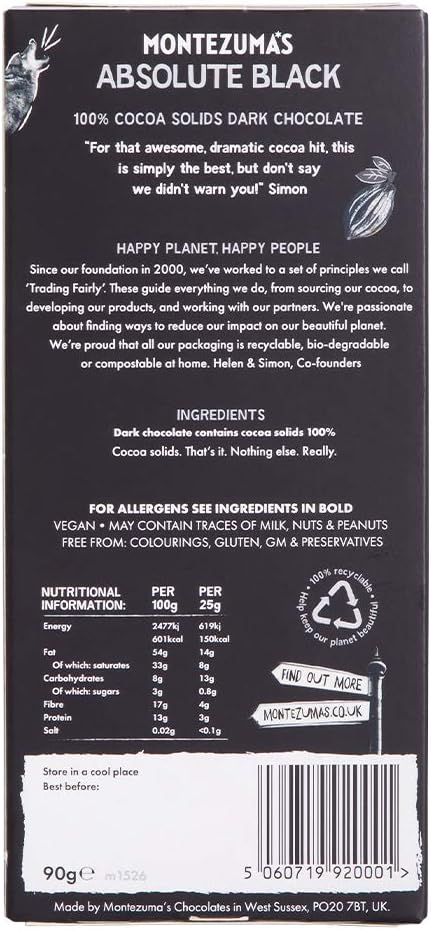 Montezuma's Absolute Black, 100% Cocoa, Dark Chocolate - Chocolate Gifts Heaven