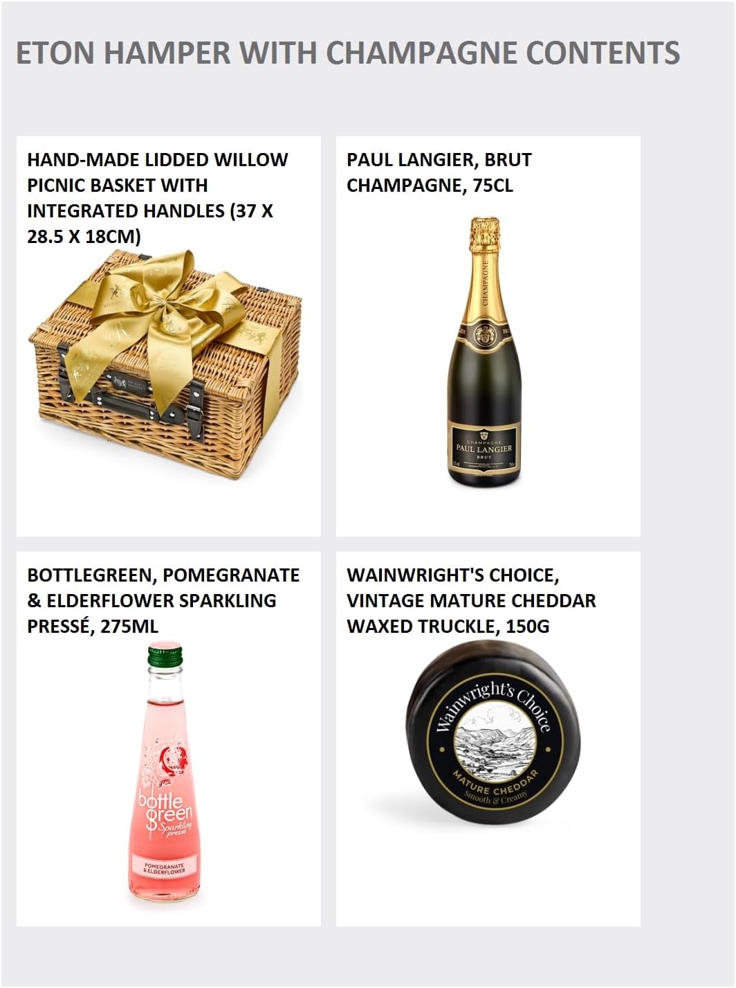 Premium Champagne Gift Set - Eton Hamper with Paul Langier, Cheddar Truckles, Organic Brie, Puff Pastry Twists, Swiss Chocolates - Birthday Champagne Gifts for your loved one