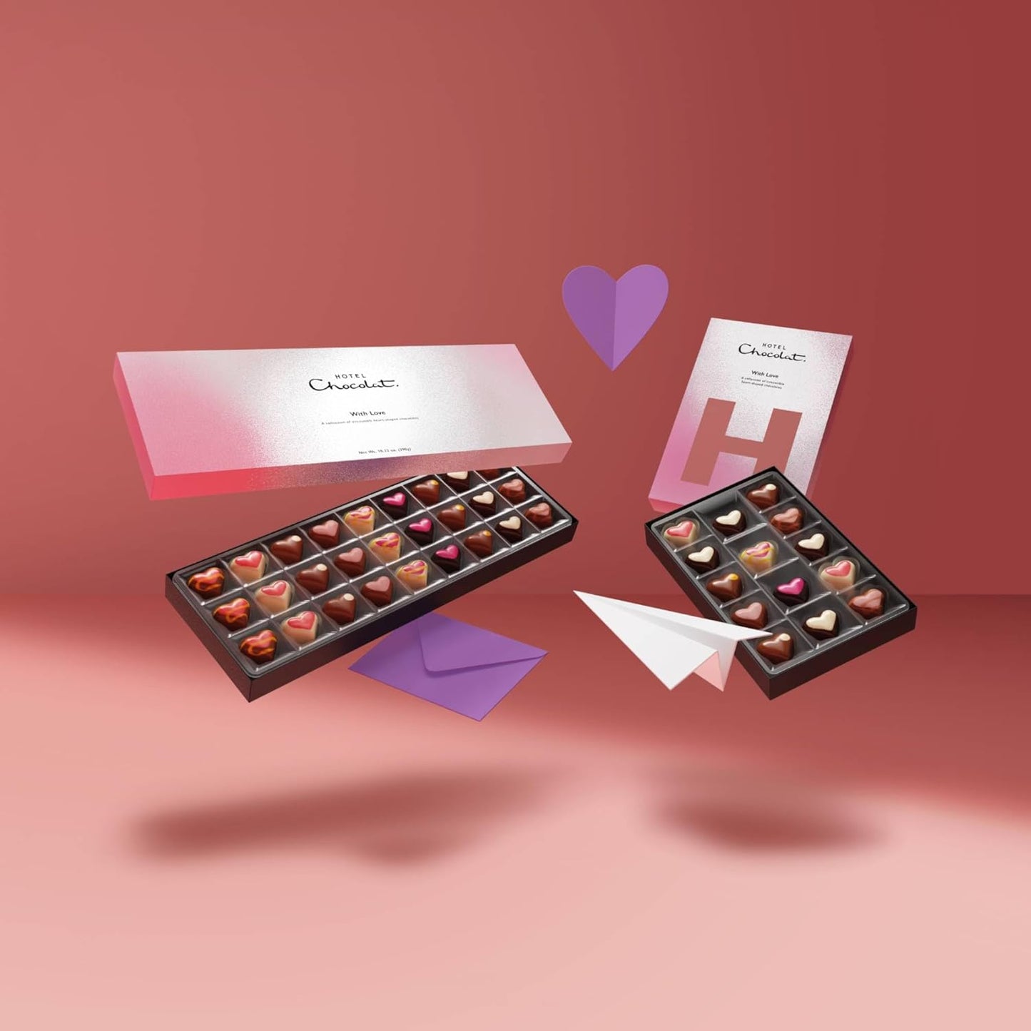 Hotel Chocolat - With Love H-Box - 14 Milk, White and Dark Filled Chocolates - Valentine's Day Chocolate Gifts