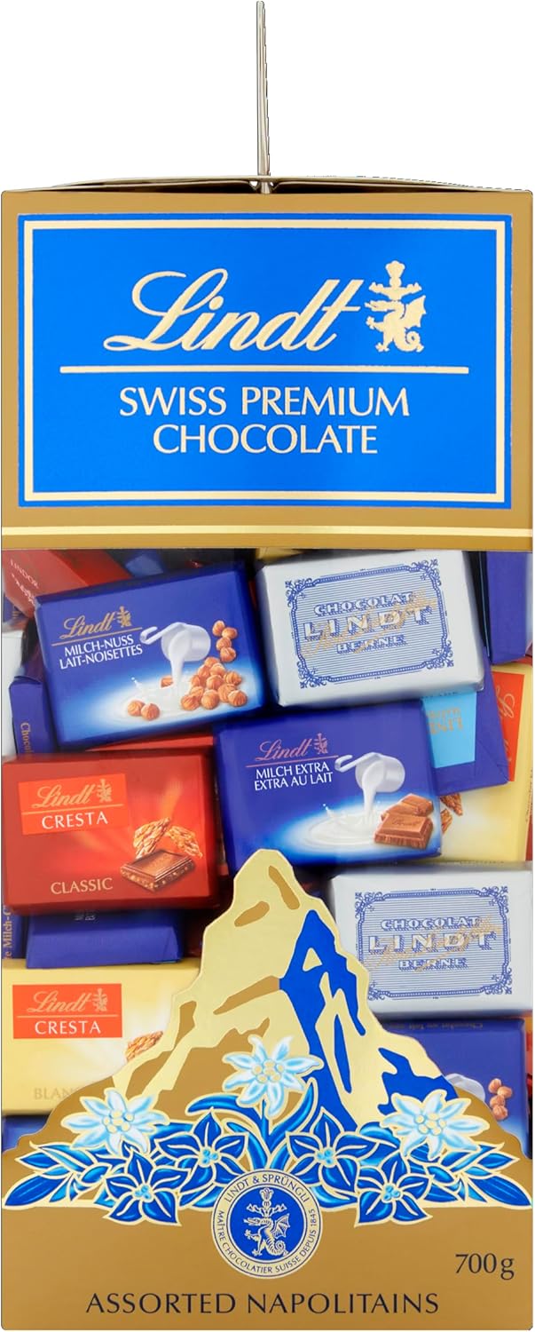 Lindt Swiss Assorted Napolitains – 700g Gift Box – Christmas, Chocolate Selection – Milk, Dark & White Mini Bars for Sharing