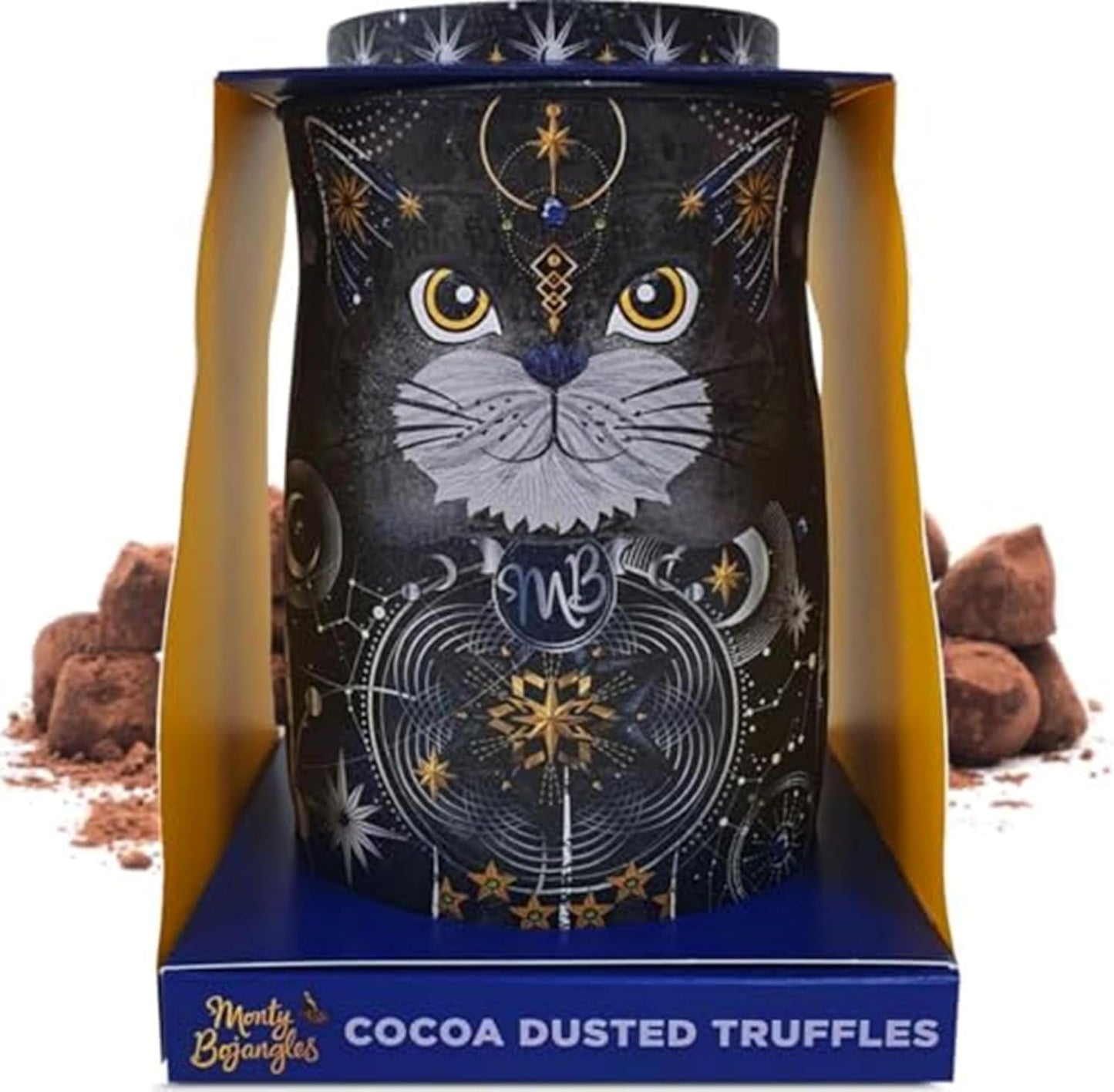 Monty Bojangles Cosmic Blink Cocoa Dusted Chocolate Truffles Cat Tin (135g - Cookie Moon) Flavoured Luxury Chocolatey Truffles - Collectable Cat Tin, Truffles Chocolate Gift Box With Bespoke Design